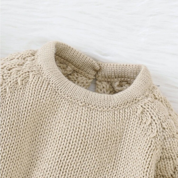 Baby girls / toddler girls cream beige long sleeve knit sweater romper onesie - Picture 4 of 4